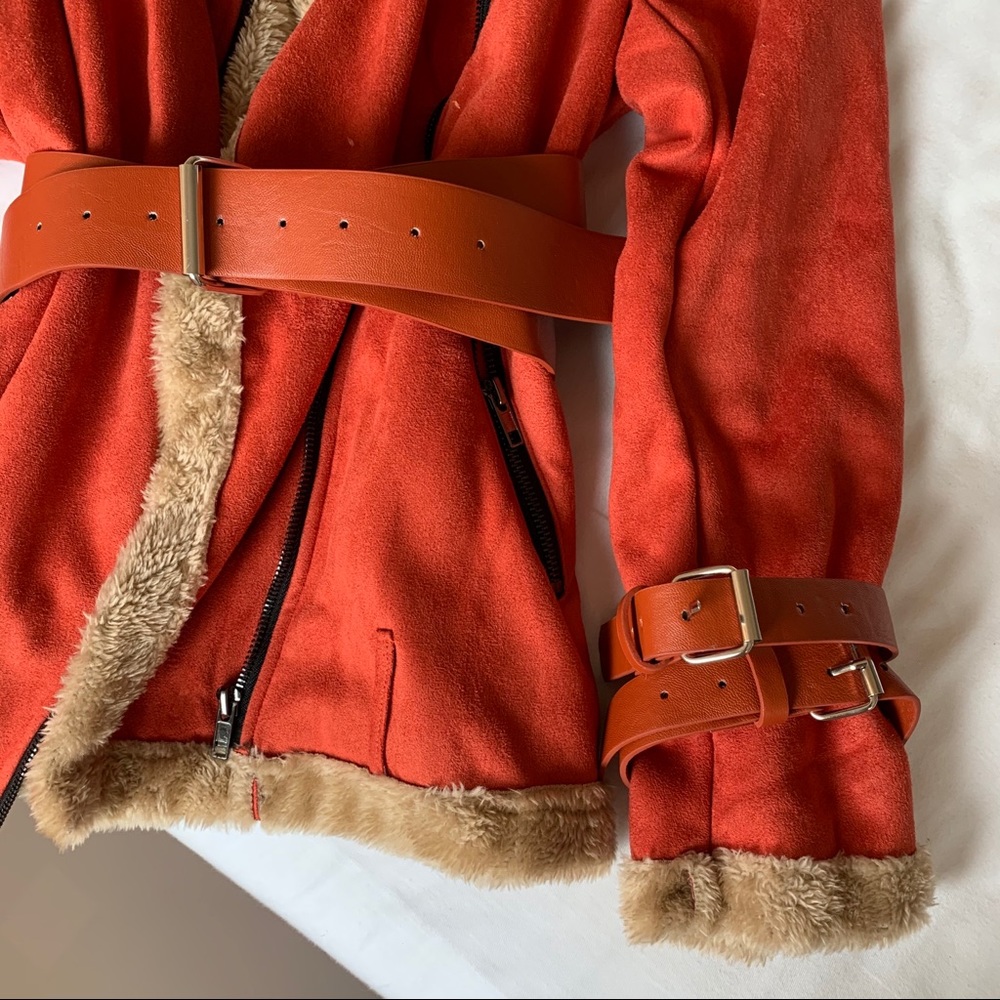 Misslook Red Orange Lapel Solid Jacket Size Small - image 3